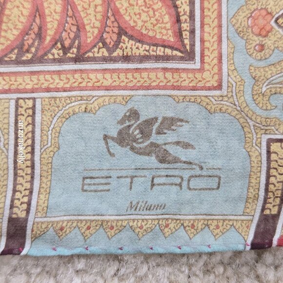 NWOT ETRO 100% Silk Square Scarf Crepe Fall Colors Earth Tones Italy Milan - Picture 4 of 16